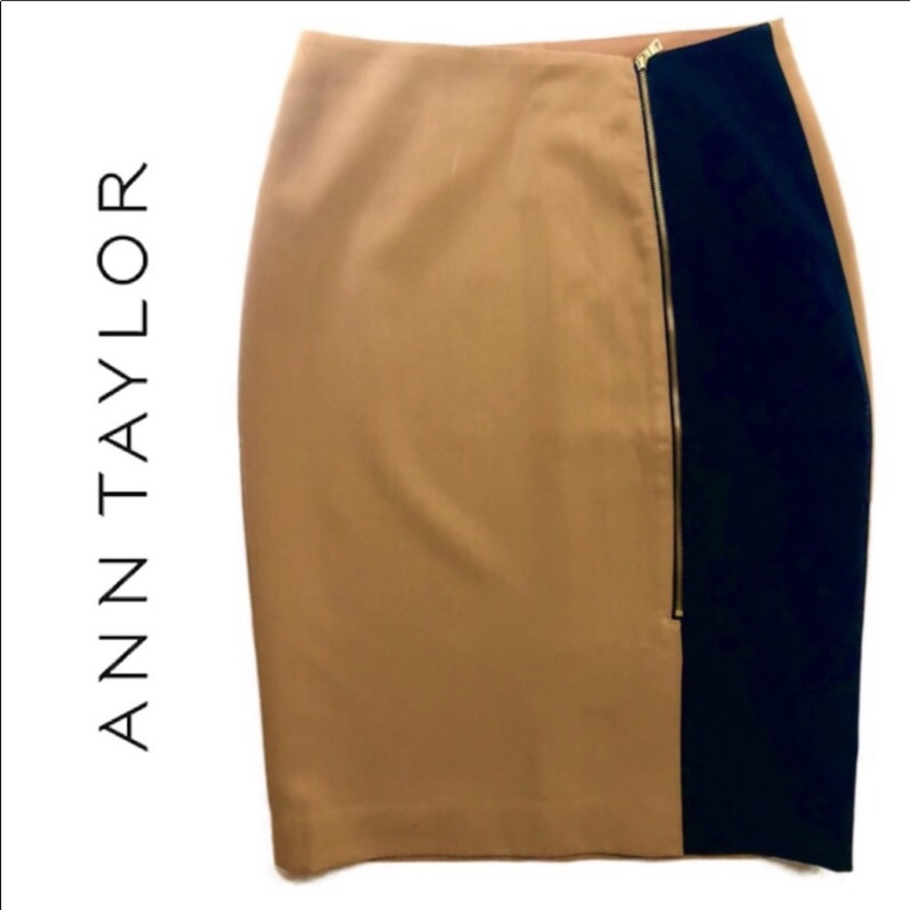 Ann Taylor Black & tan zipper pencil skirt size 6
